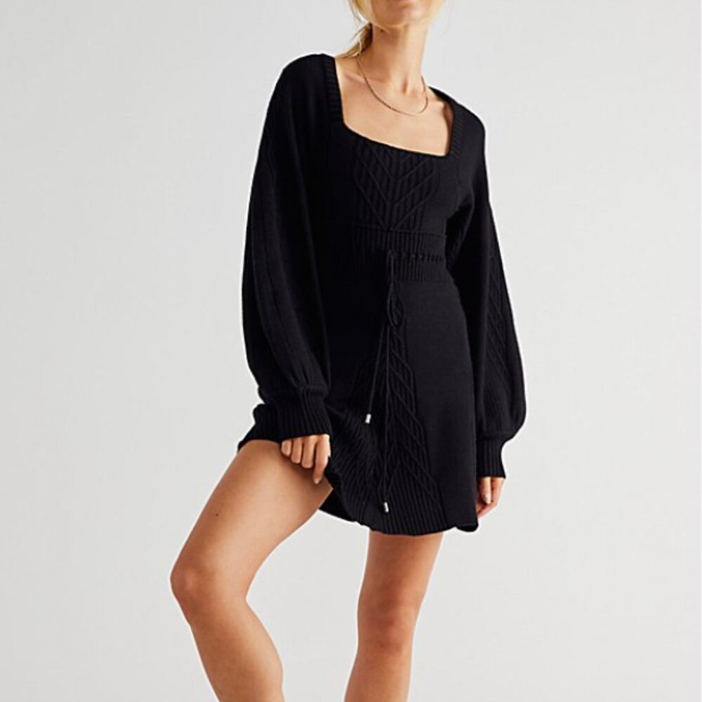Free People Emmaline Mini Sweater Dress in Black